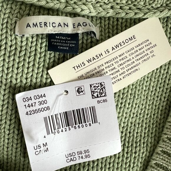 American Eagle NEW Long Weekend V-Neck Sweater In Green Size M - Picture 14 of 15